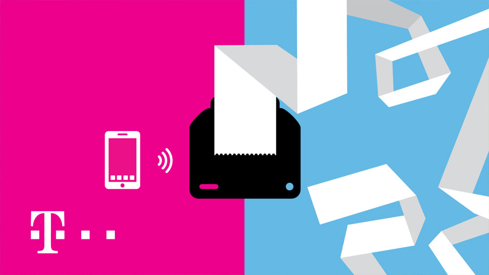 Animovaná infografika bezkontaktnej platby cez mobilný telefón a Smart POS terminál pre T-Com