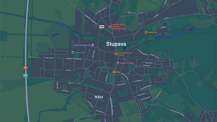 Mapa Stupavy, kde pôsobí STENMAKE a Michal Mészáros