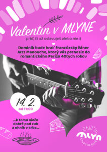 Grafický návrh plagátu na valentínske hudobné podujatie v Mlyn Stupava