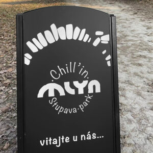 Reklamný stojan s logom a uvítacím textom pre Mlyn Stupava